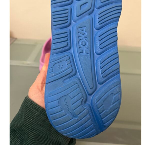 HOKA Ora Recovery Slide 3 Sandals Cyclamen Blue Pink W 9 or M 7 foam cushy shoes - Picture 5 of 8